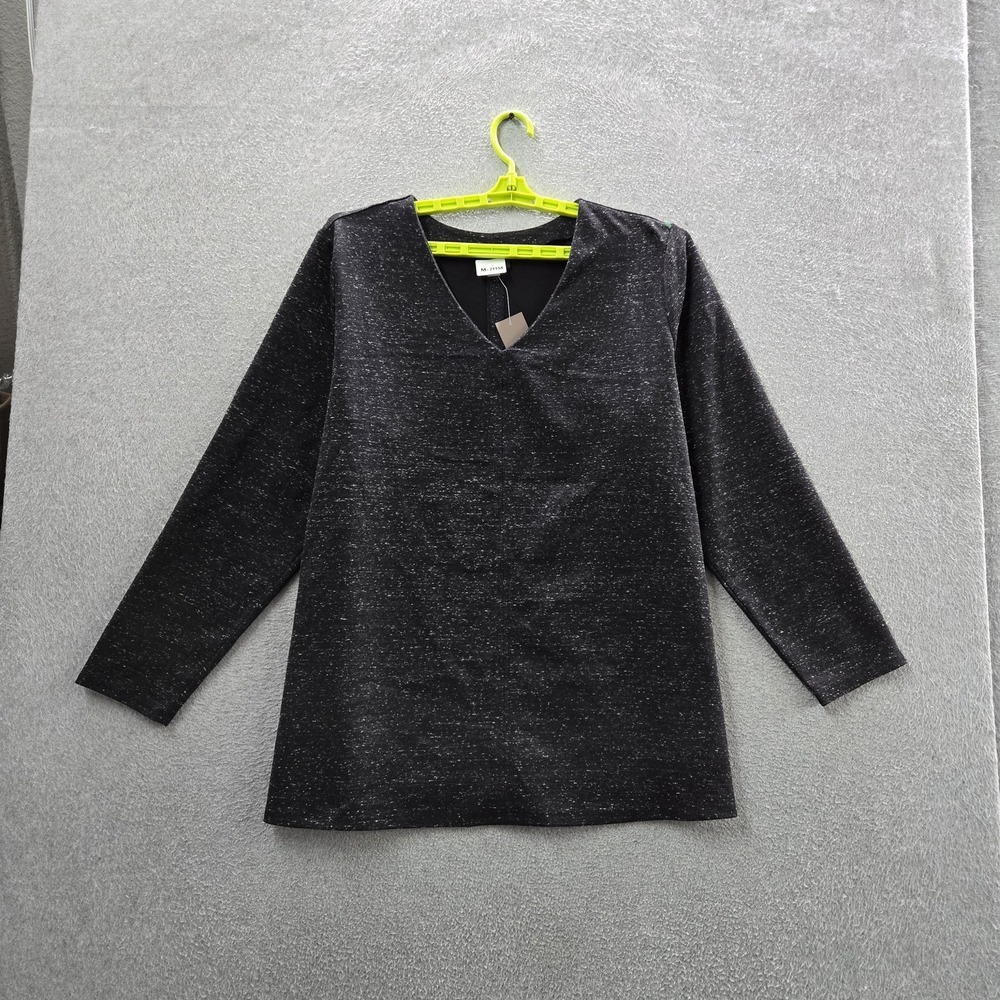 J Jill Women‎ Blouse XL Black Rayon Blackspeck Wearever Collection V-Neck NWT